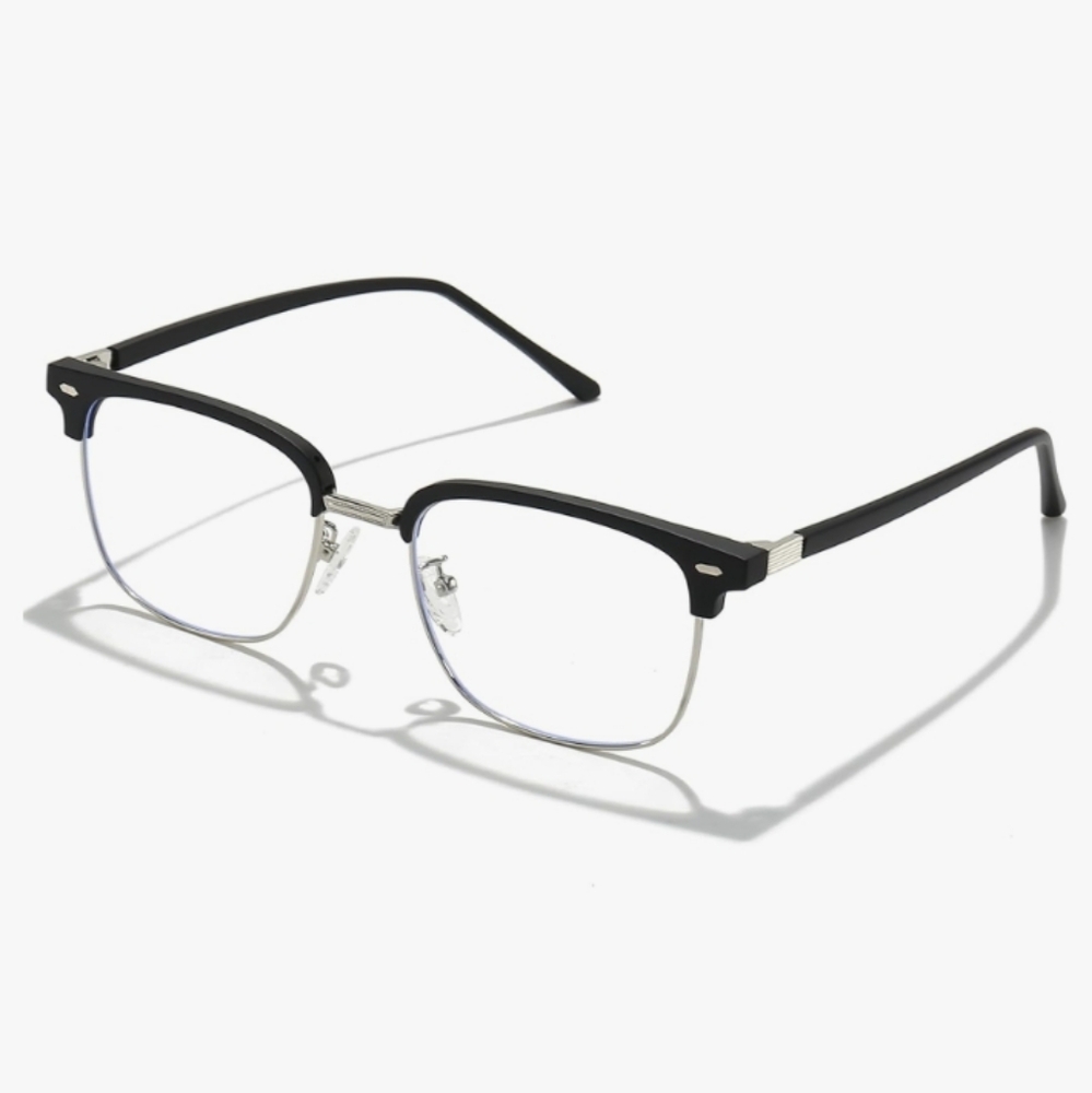 Blue Light Blocking Anti Eyestrain Lens Eyeglasses Semi Rimless Silver Frame
